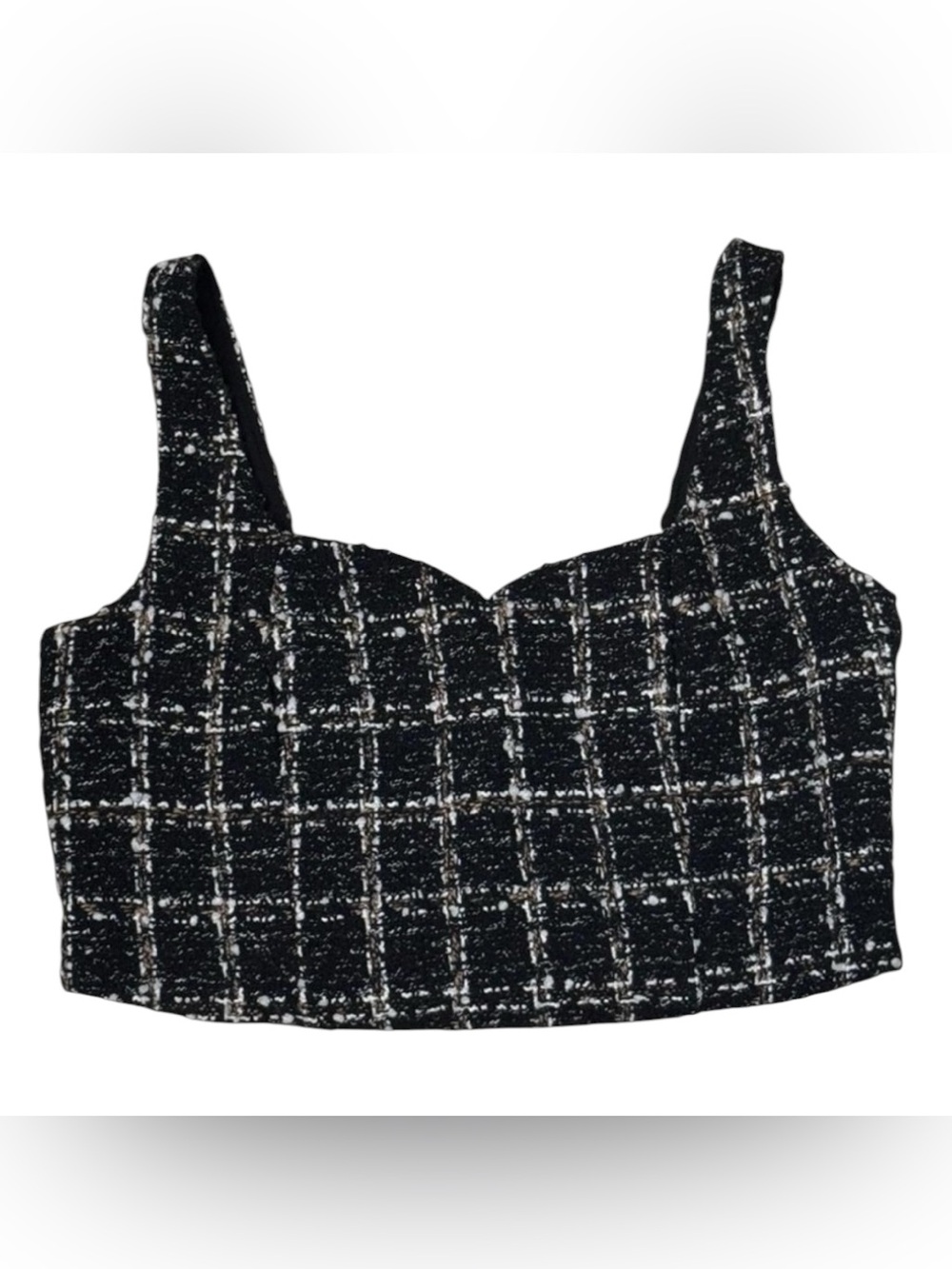 Abercrombie and Fitch Tweed Cami Crop Top Size S Black White Brown
